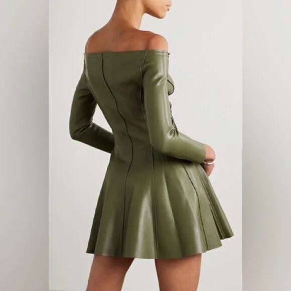 Norma Kamali Olive Green Off-Shoulder Mini Dress - Picture 3 of 12